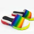 Ready to ship hot sale colorful slides rainbow slippers women fashion slippers